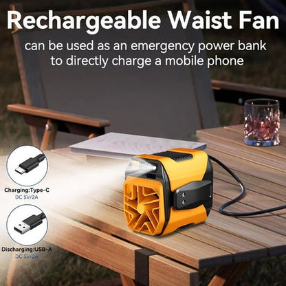 🔥Last Day 49% OFF🔥Portable Fan, USB Rechargeable Waist Fan with Clip & Power Bank, Personal Cooling Fan for Outdoor Travel Camping