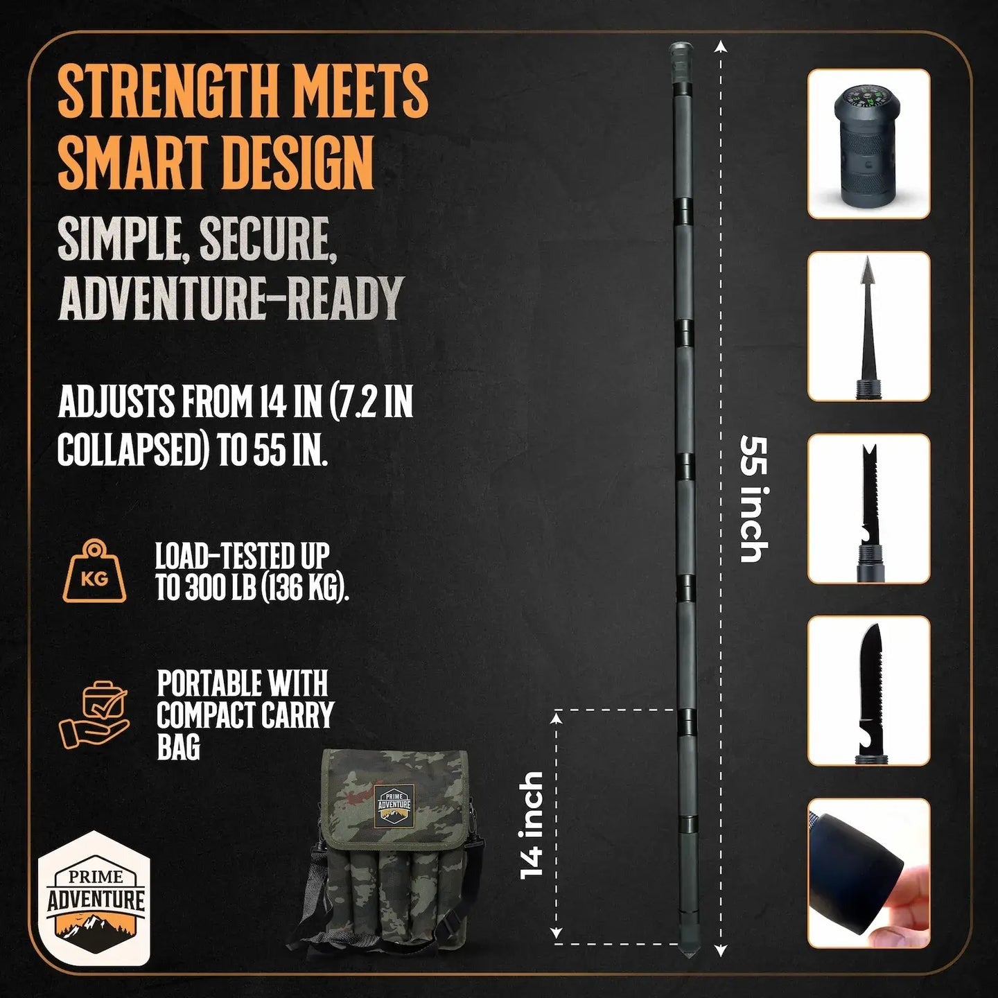 Tactical Hiking Stick w/ Integrated Survival Kit