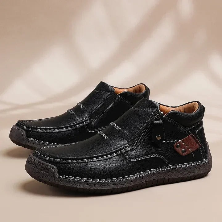⏰Limited Time Sale 50% OFF-Men’s Handmade Premium Leather Slip-On Driving Boots – Wide Toe, Arch Support