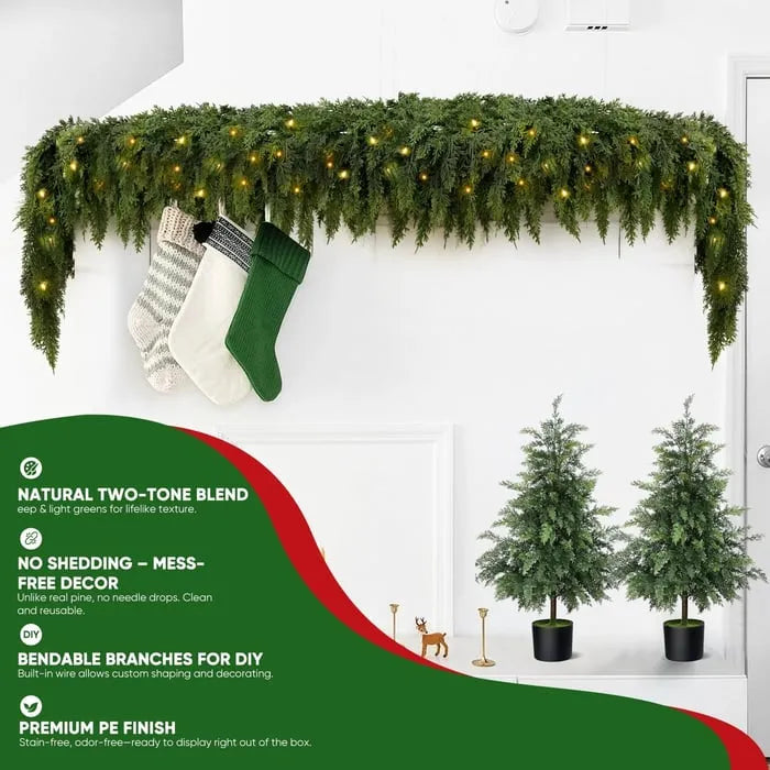 💥6 FT Artificial Cedar Garlands – Real Touch Winter Greenery
