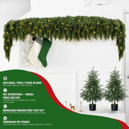 💥6 FT Artificial Cedar Garlands – Real Touch Winter Greenery