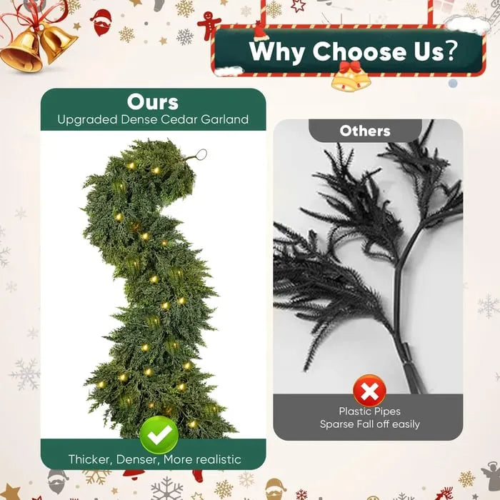 💥6 FT Artificial Cedar Garlands – Real Touch Winter Greenery
