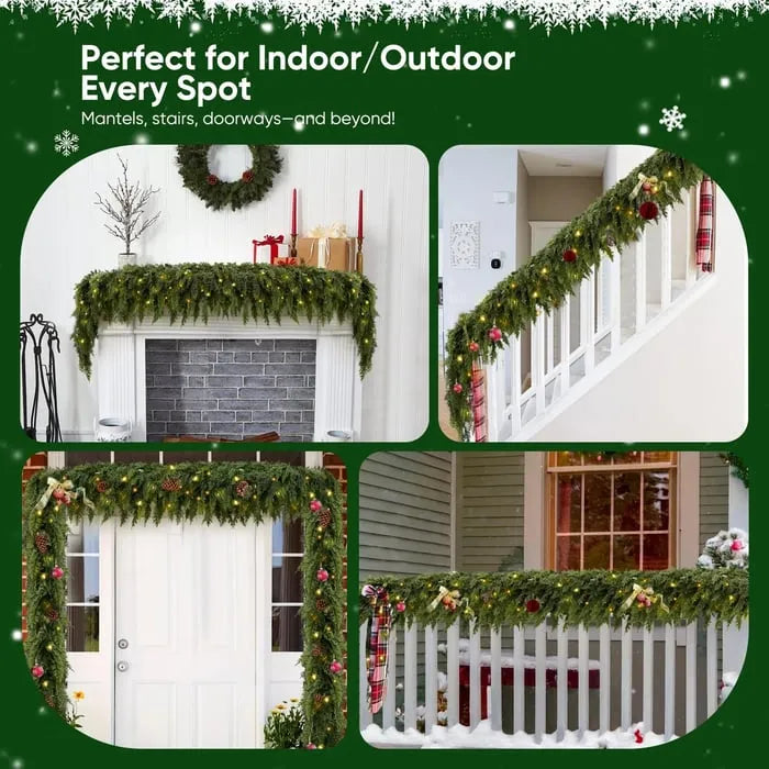 💥6 FT Artificial Cedar Garlands – Real Touch Winter Greenery