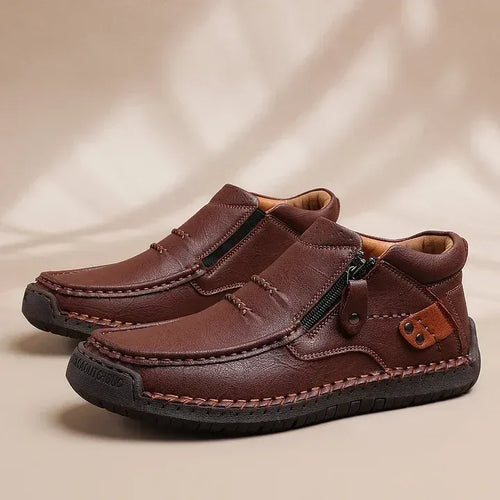 ⏰Limited Time Sale 50% OFF-Men’s Handmade Premium Leather Slip-On Driving Boots – Wide Toe, Arch Support