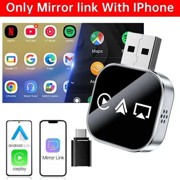 2025 Upgrade 3 in 1 Screen Mirror iOS Phone, wired to wireless Carplay adapter